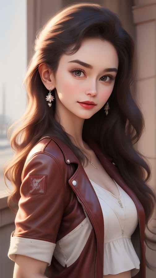 红色皮衣大美女
