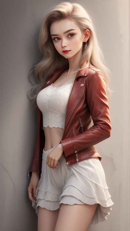 红色皮衣大美女
