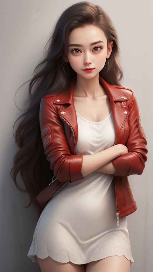 红色皮衣大美女