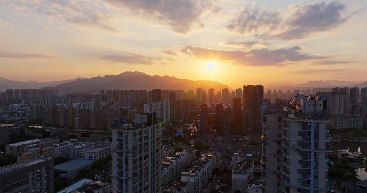 浙江台州城市日落风光航拍 3