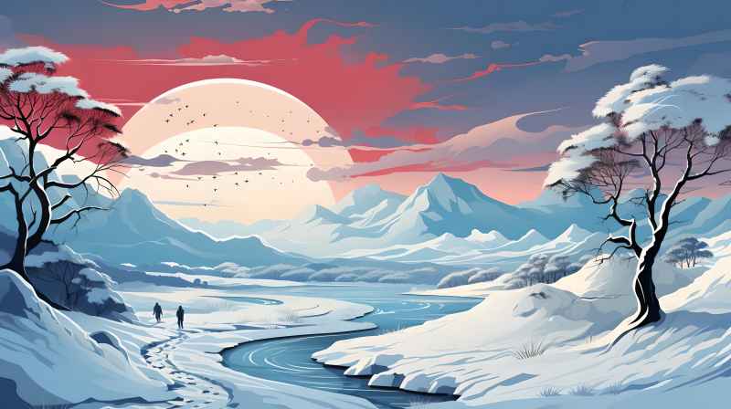 冬季唯美雪景创业插画 35