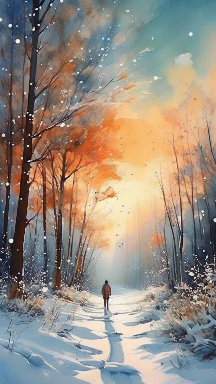 冬季背景图插画雪山雪景 1