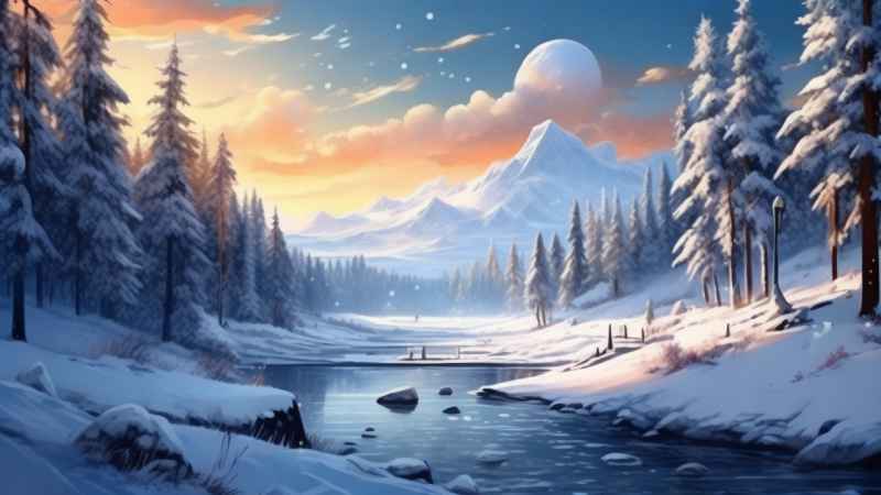 冬季背景图插画雪山雪景 16