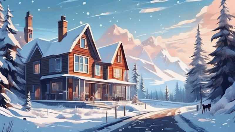 冬季背景图插画雪山雪景 59
