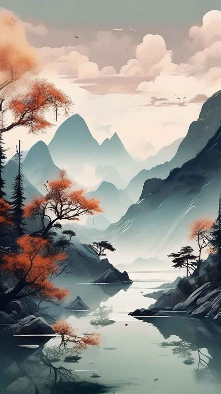 国风水彩画山水风景插画 3