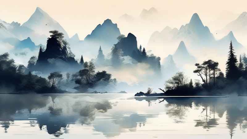 国风水彩画山水风景插画 22