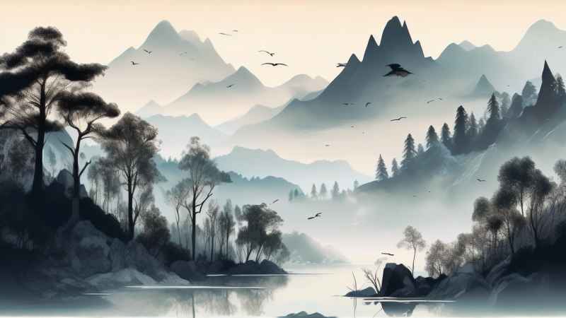 国风水彩画山水风景插画 27
