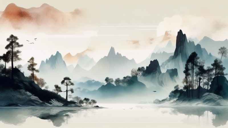 国潮山水插画风景图 44