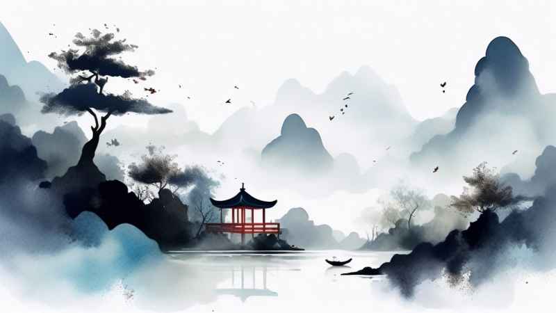 国潮山水画插画背景 58