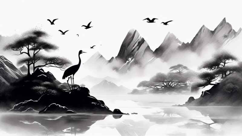 国风鹤山水风景插画 19