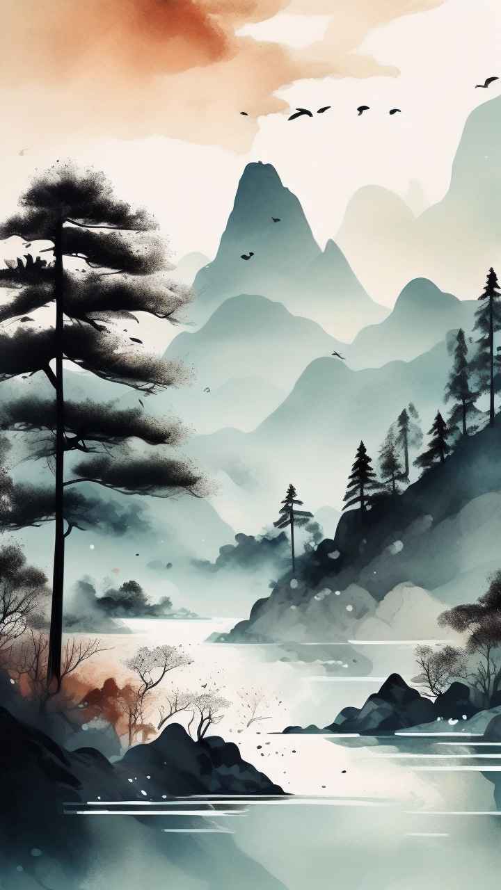国风山水画背景插画 37