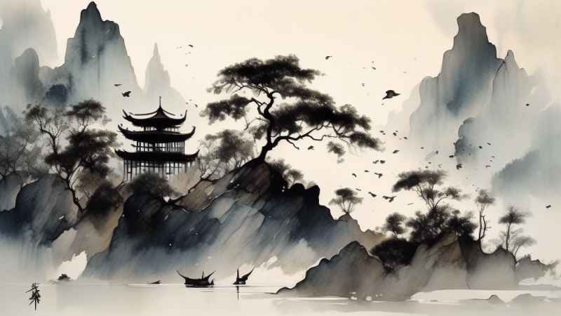 古风山水画唯美背景图 19