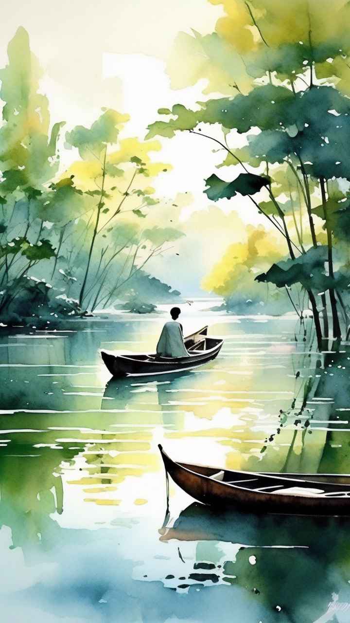 荷花池塘墨水风格插画 1
