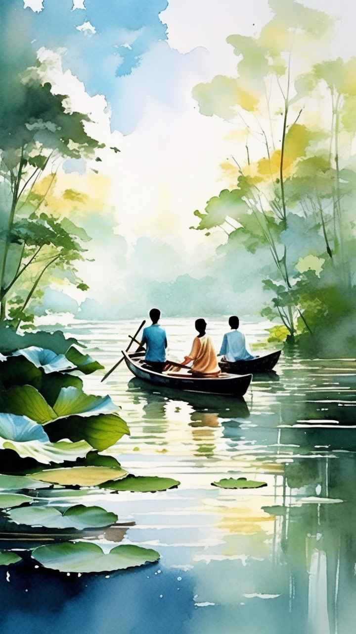 荷花池塘墨水风格插画 3