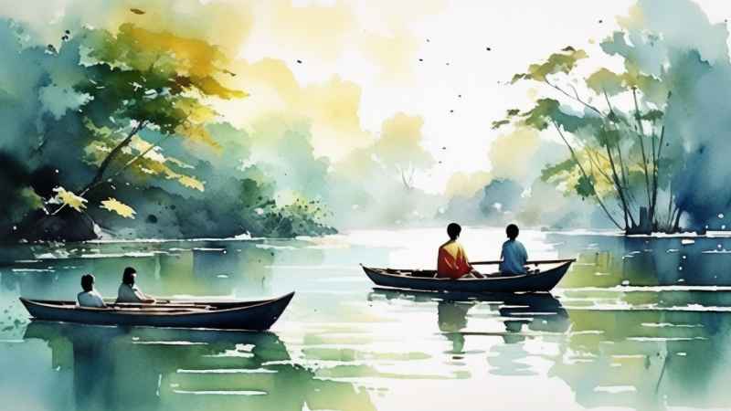 荷花池塘墨水风格插画 32