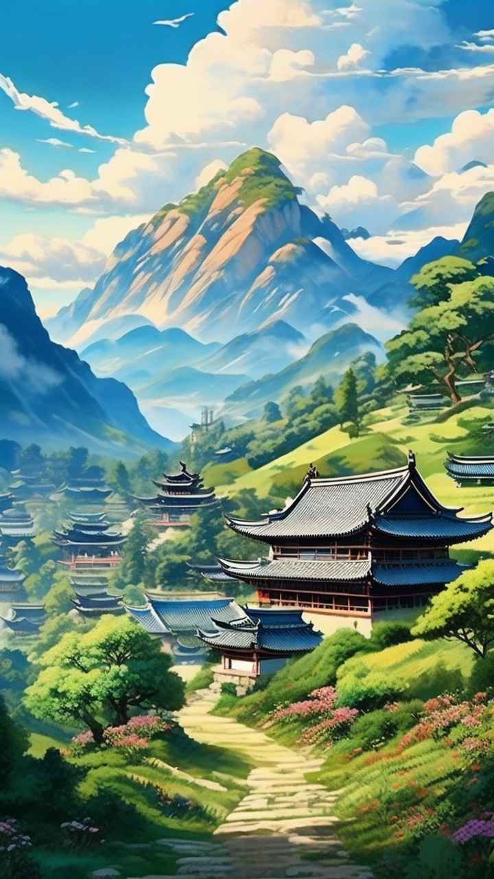 青山绿色村庄插画 13