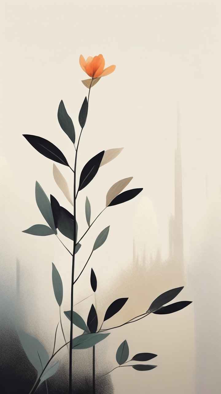 极简主义元素花朵和树枝插画
