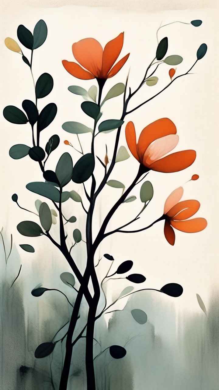极简主义元素花朵和树枝插画