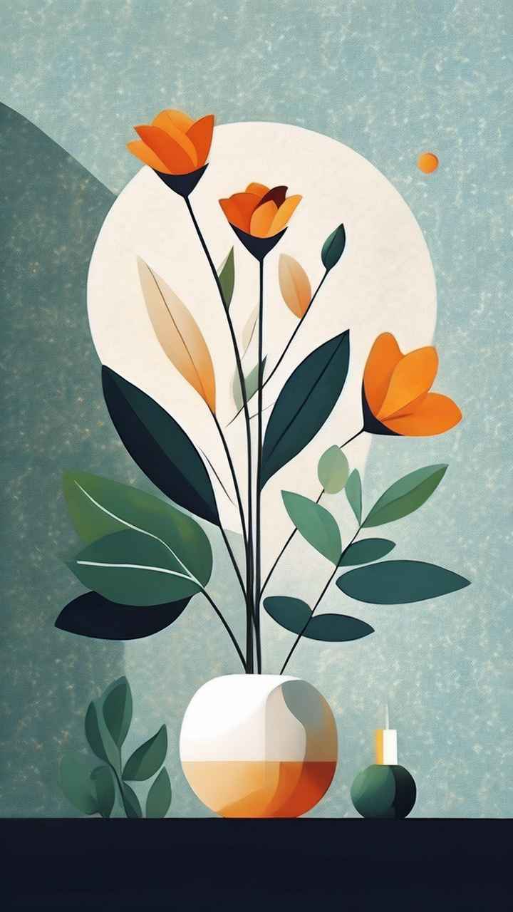 极简主义元素花朵和树枝插画
