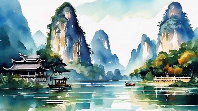 插画风格 桂林山水 24