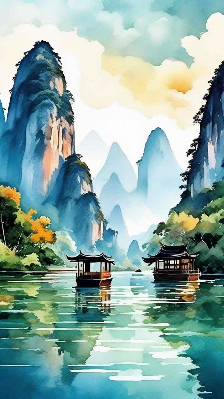 插画风格 桂林山水 33