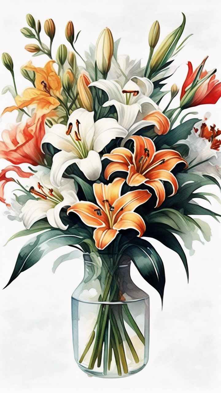 百合捧花插画平涂 3