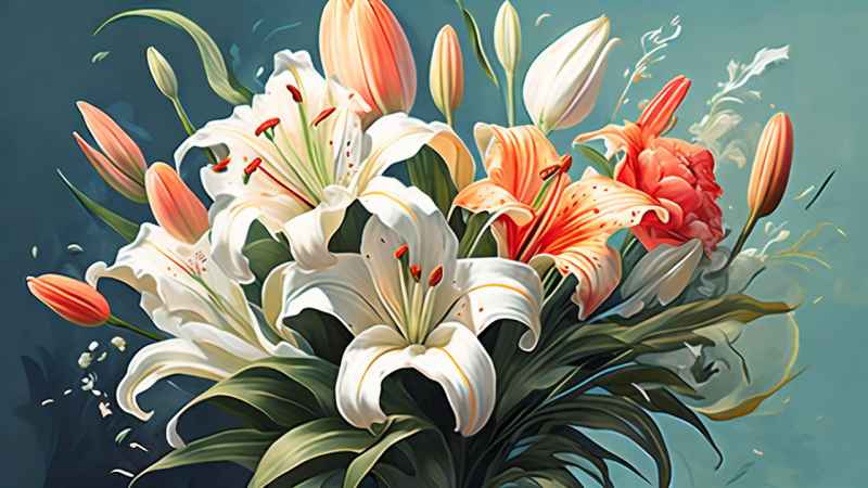 百合捧花插画平涂 10