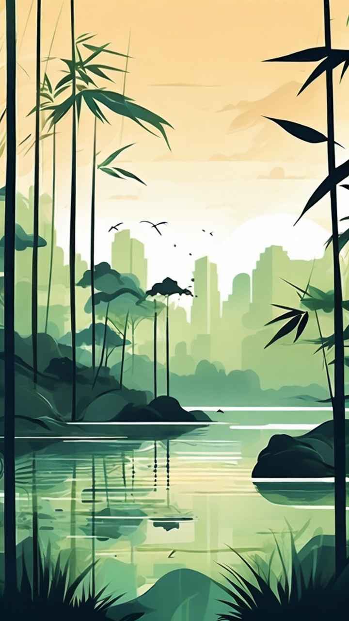 绿竹水墨插画背景图 57