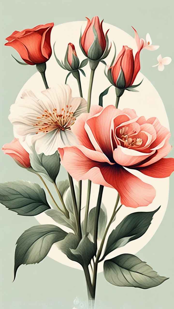 鲜花手绘精致优雅插画 1