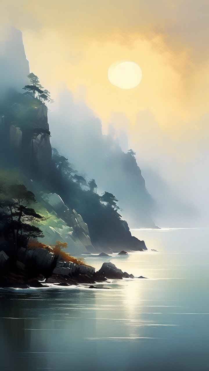 雾气缭绕水墨山水画简约风格 55