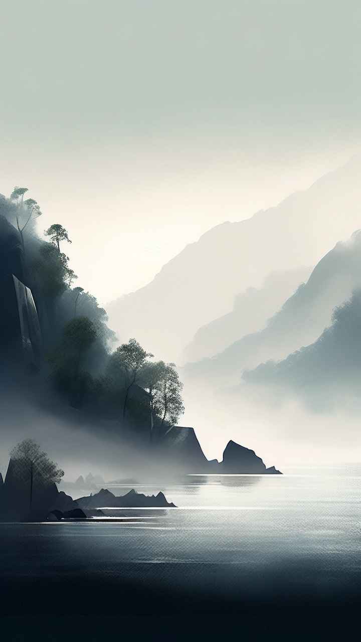 雾气缭绕水墨山水画简约风格 68