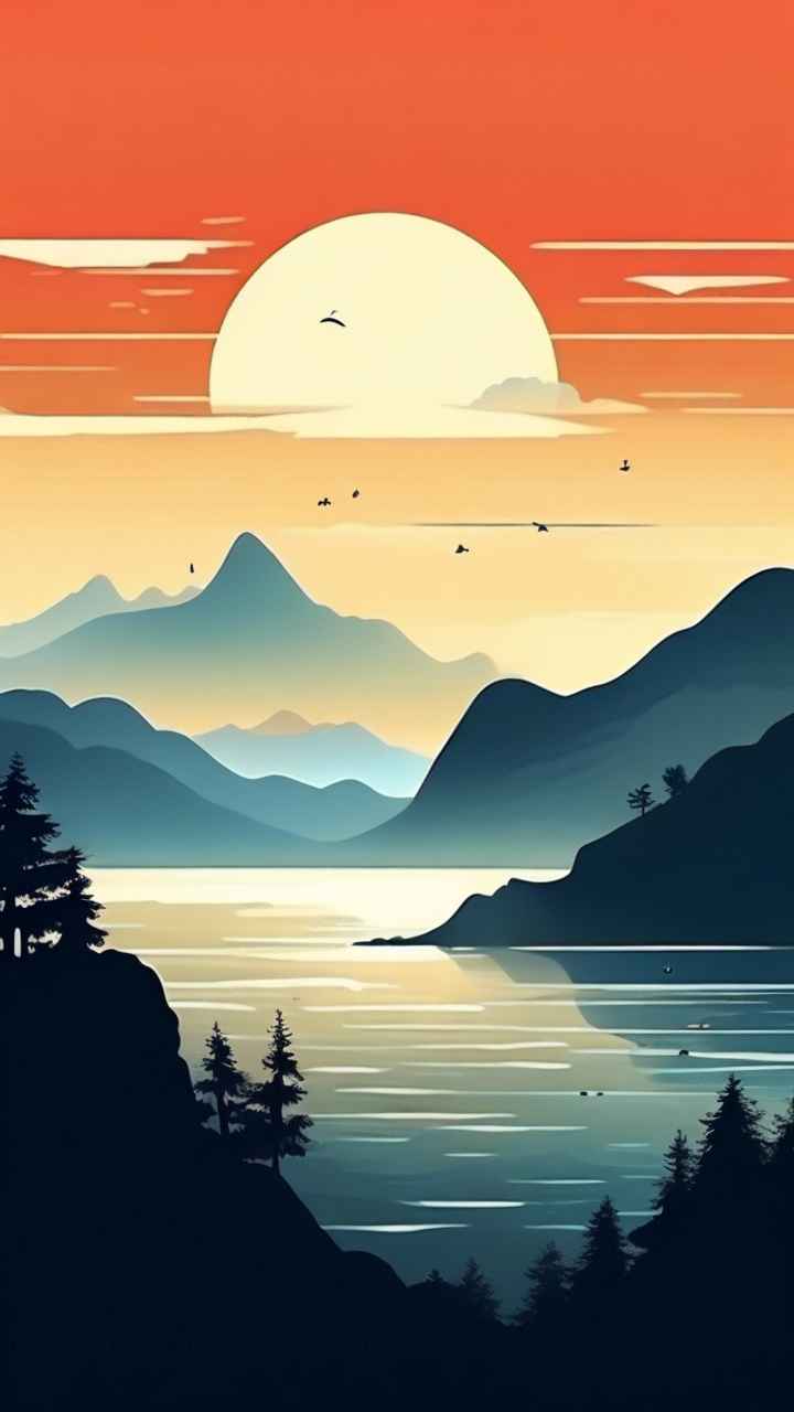 雾气缭绕水墨山水画简约风格 83
