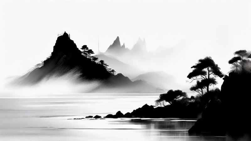 雾气缭绕水墨山水画简约风格 89