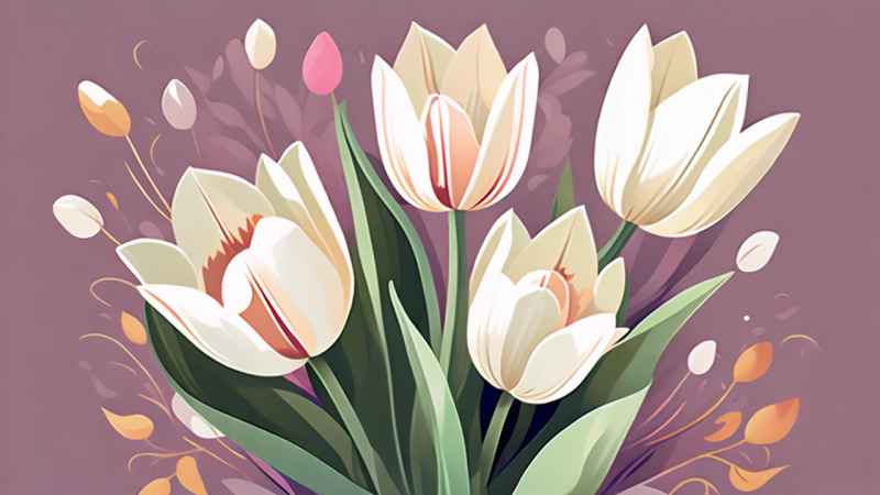 一个白色郁金香花束正在开放插画 3