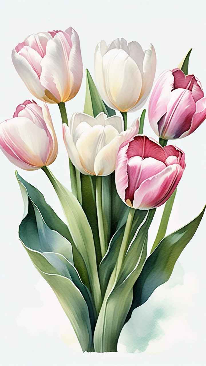 一个白色郁金香花束正在开放插画 39