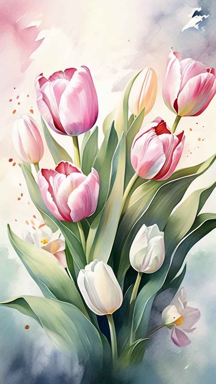 一个白色郁金香花束正在开放插画 37