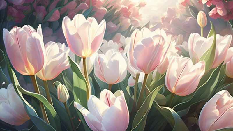 一个白色郁金香花束正在开放插画 71