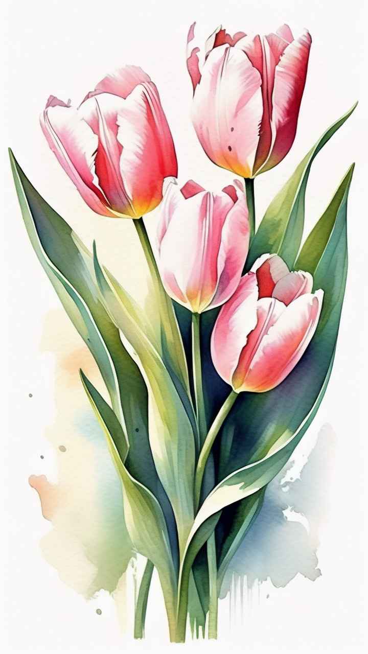 一个白色郁金香花束正在开放插画 74