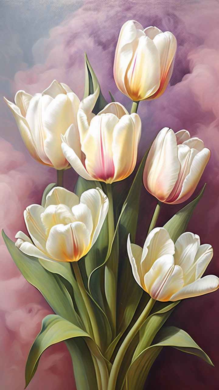 一个白色郁金香花束正在开放插画 80