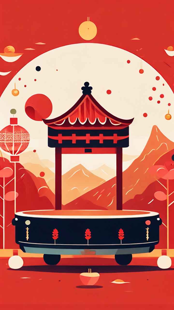 过年春节打太平鼓简约插画 30