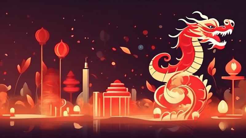 过年春节游龙灯简约插画 8
