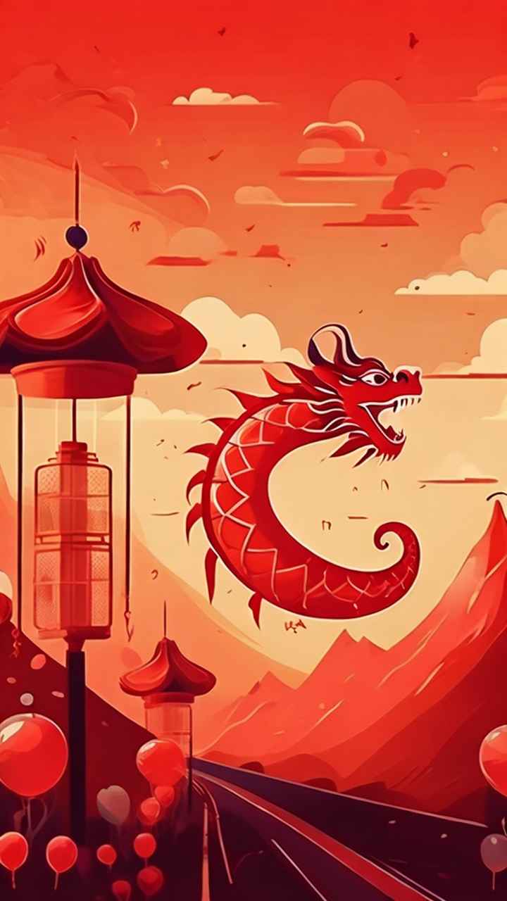 过年春节游龙灯简约插画 7