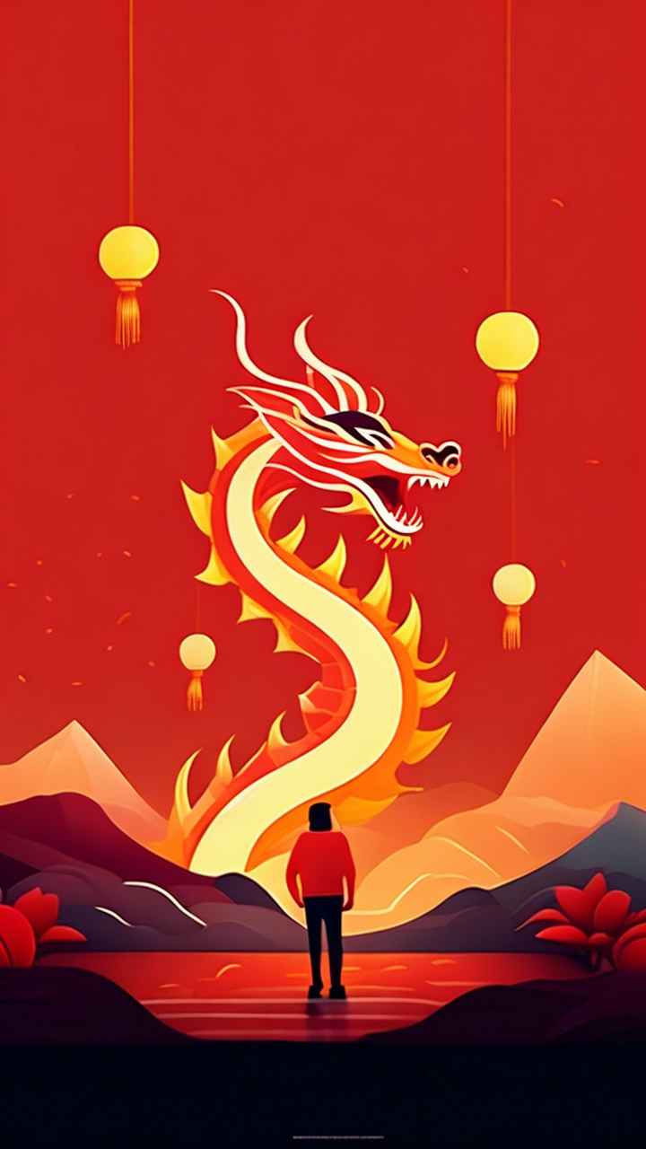 过年春节游龙灯简约插画 27
