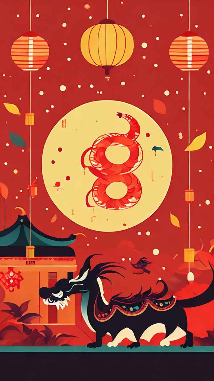过年春节游龙灯简约插画 42