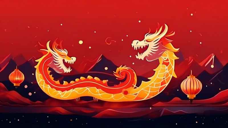 过年春节游龙灯简约插画 66