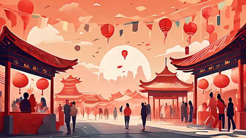 春节逛庙会插画背景 9