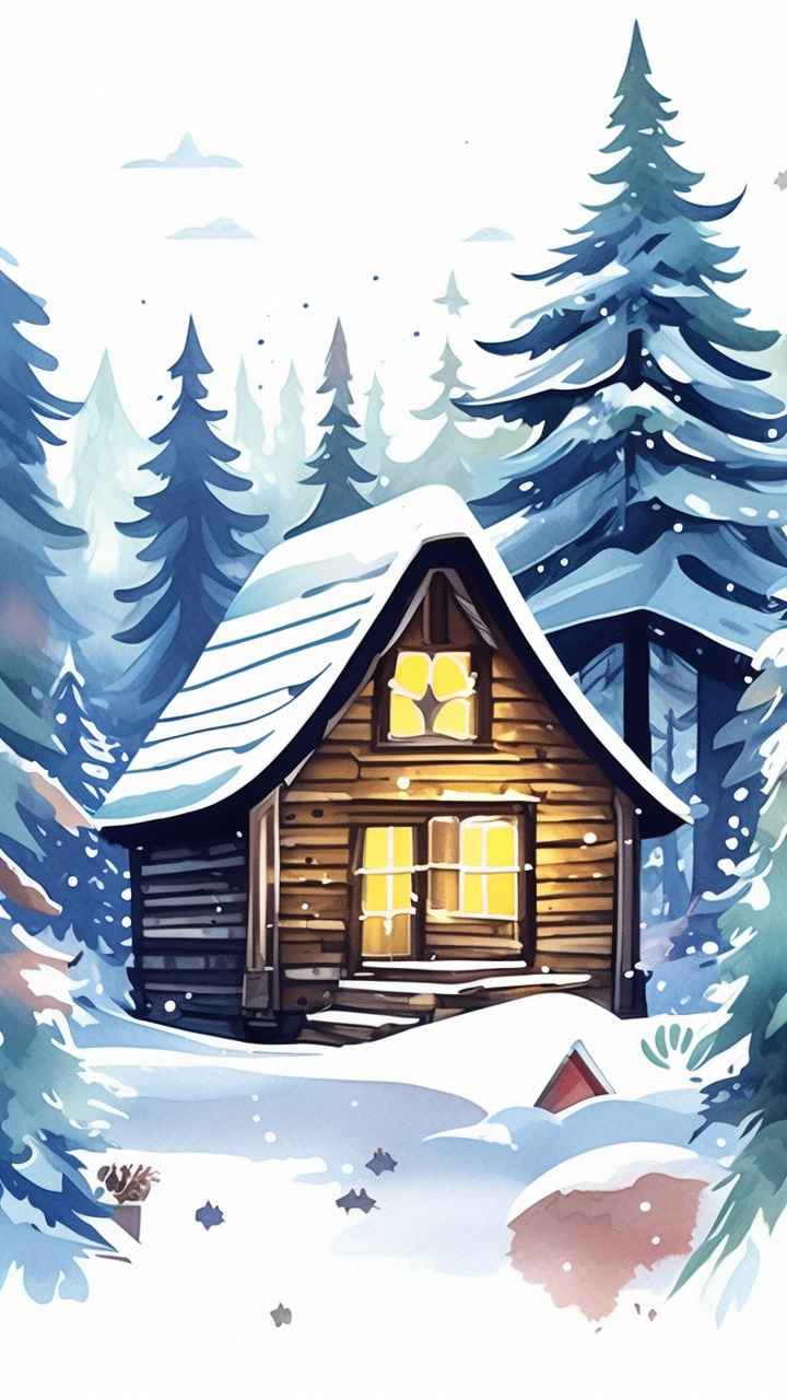 雪景唯美插画小屋 4