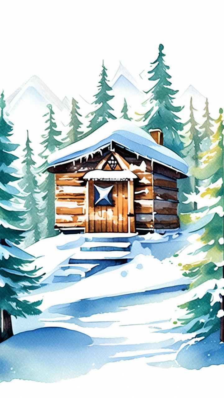 雪景唯美插画小屋 11