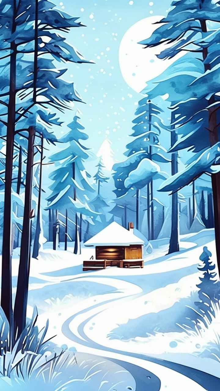 雪景唯美插画小屋 25