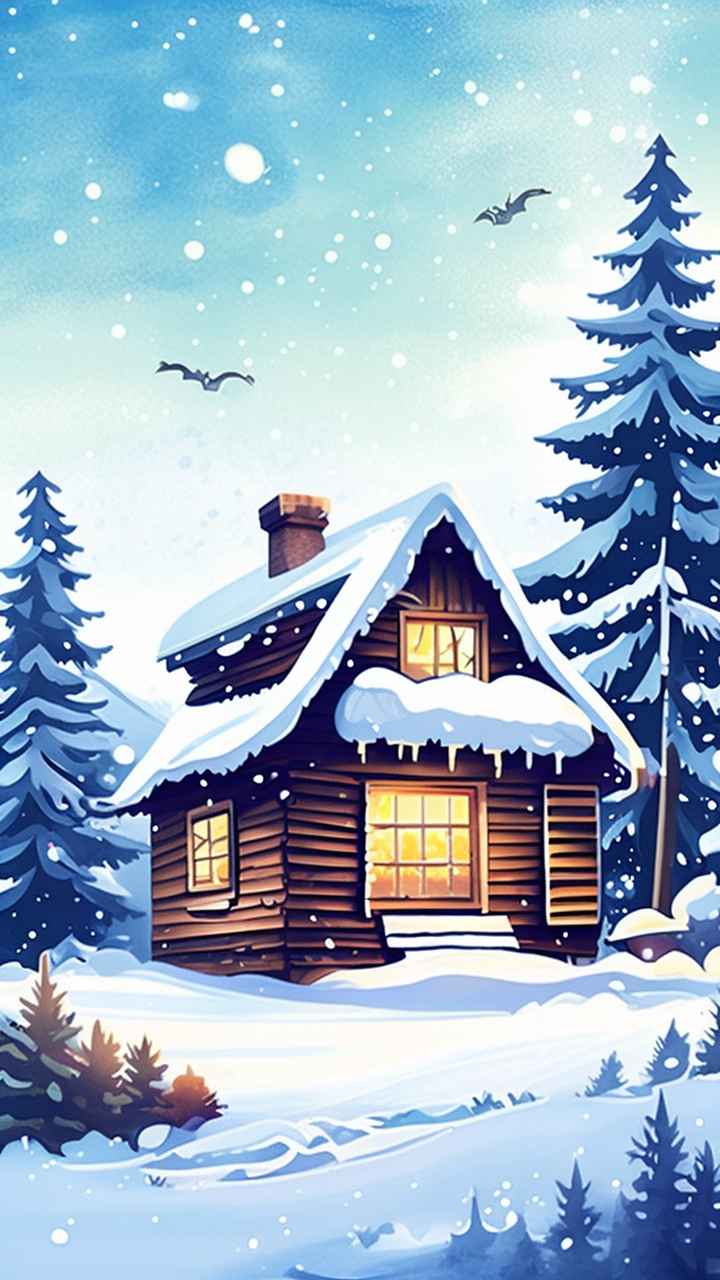 雪景唯美插画小屋 27